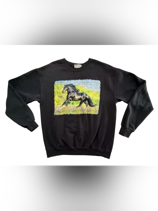 Artisan Tops - Vintage Equine Horse Artisan Crewneck Pullover sweatshirt long sleeve top Sz M